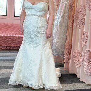 DaVinci Ivory Lace & Tulle Mermaid Wedding with veil and belt
